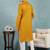 Men yellow viscose rayon solid embroidered straight kurta