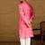 Men pink cotton batik embroidered straight kurta with trouser