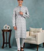 Men blue viscose rayon abstract embroidered straight kurta