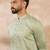 Men olive silk blend solid embroidered straight kurta sets