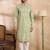 Men olive silk blend solid embroidered straight kurta sets