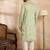 Men olive silk blend solid embroidered straight kurta sets
