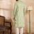 Men olive silk blend solid embroidered straight kurta sets