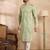 Men olive silk blend solid embroidered straight kurta sets