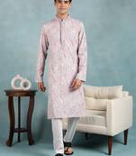 Men red viscose rayon abstract embroidered straight kurta