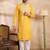 Men yellow silk blend geometric embroidered straight kurta sets