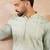 Men green silk blend geometric embroidered straight kurta sets