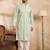 Men green silk blend geometric embroidered straight kurta sets