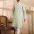 Men green silk blend geometric embroidered straight kurta sets