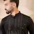 Men black silk blend geometric embroidered straight kurta sets