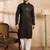 Men black silk blend geometric embroidered straight kurta sets