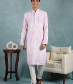 Men purple viscose rayon abstract embroidered straight kurta