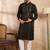 Men black silk blend geometric embroidered straight kurta sets