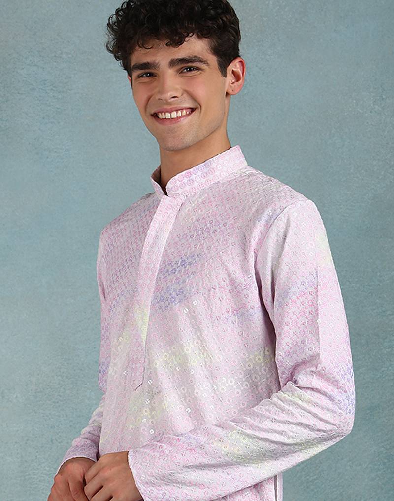 Men purple viscose rayon abstract embroidered straight kurta