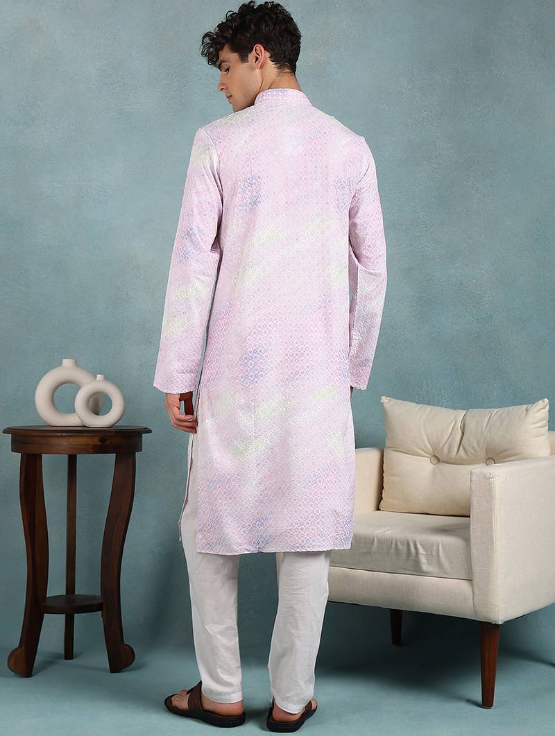 Men purple viscose rayon abstract embroidered straight kurta
