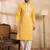 Men yellow silk blend solid embroidered straight kurta sets