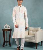 Men yellow viscose rayon abstract embroidered straight kurta