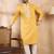Men yellow silk blend solid embroidered straight kurta sets