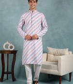 Men pink viscose rayon leheriya embroidered straight kurta