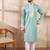 Men teal silk blend geometric embroidered straight kurta with trouser
