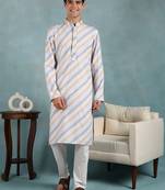 Men yellow viscose rayon leheriya embroidered straight kurta