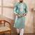 Men teal silk blend geometric embroidered straight kurta with trouser