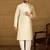 Men off white cotton solid printed straight kurta with trouser