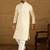 Men off white cotton solid printed straight kurta with trouser