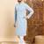 Mens blue viscose rayon solid embroidered ethnic straight chikankari kurta