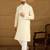 Men off white cotton solid printed straight kurta with trouser