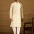 Men off white cotton solid printed straight kurta with trouser