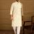 Men off white cotton solid printed straight kurta with trouser