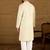 Men off white cotton solid printed straight kurta with trouser