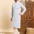 Mens blue viscose rayon solid embroidered ethnic straight chikankari kurta