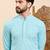 Mens turquoise blue viscose rayon solid embroidered ethnic straight chikankari kurta