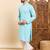 Mens turquoise blue viscose rayon solid embroidered ethnic straight chikankari kurta