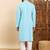 Mens turquoise blue viscose rayon solid embroidered ethnic straight chikankari kurta