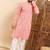 Mens peach viscose rayon solid embroidered ethnic straight chikankari kurta