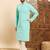 Mens sea green viscose rayon solid embroidered ethnic straight chikankari kurta