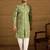 Men green viscose rayon solid embroidered straight kurta with trouser