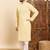 Mens yellow viscose rayon solid embroidered ethnic straight chikankari kurta