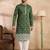 Men green silk blend solid embroidered straight kurta sets