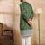 Men green silk blend solid embroidered straight kurta sets