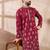 Men maroon silk blend solid embroidered straight kurta with trouser