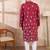 Men maroon silk blend solid embroidered straight kurta with trouser