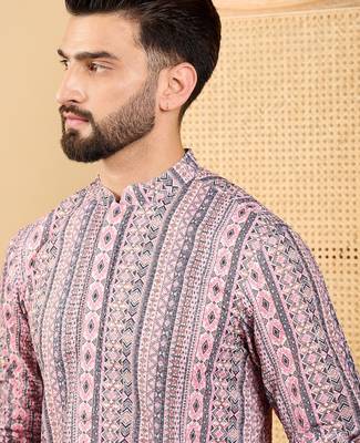 Men's white viscose rayon geometric embroidered straight chikankari kurta 2