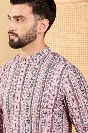 Men's white viscose rayon geometric embroidered straight chikankari kurta