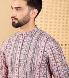 Men's white viscose rayon geometric embroidered straight chikankari kurta