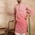 Men pink silk blend ombre embroidered straight kurta sets