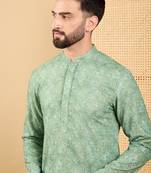 Men's green viscose rayon bandhani embroidered straight chikankari kurta